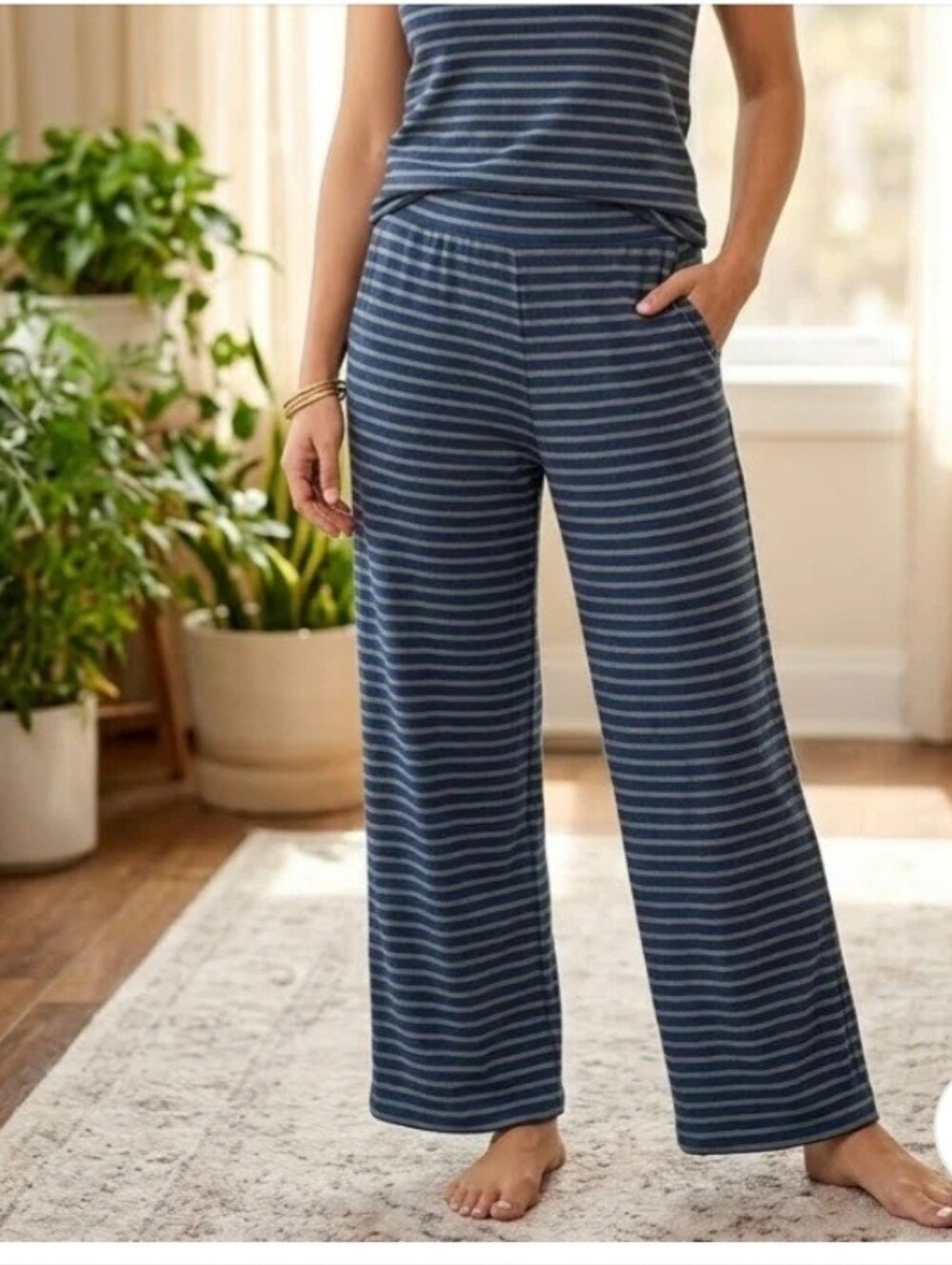 Free People Free-est Striped Printed Trouser Pants SZ S Pull-on Wide-Leg Relaxed